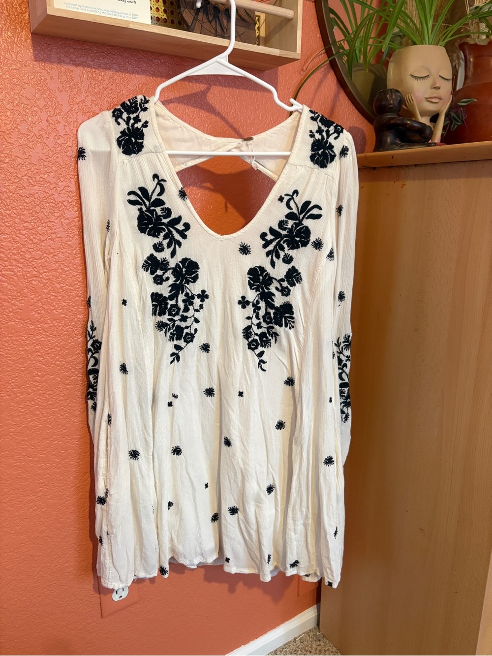 Free People Ivory Long-Sleeve Embroidered Floral Tunic Dress